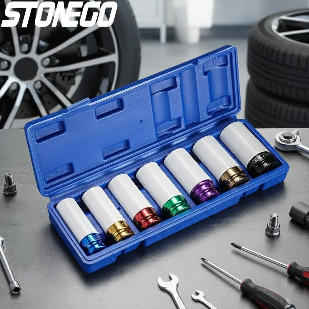 

7PCS Pneumatic Wrench Set Air Impact Socket Colorful Tire Screw Tools 12 Inch Slim Extended Accessories Power Tool Parts