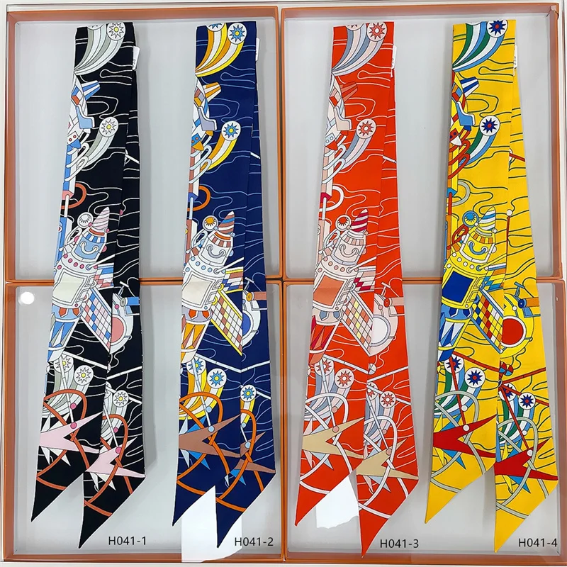 100% Silk High Quality Luxury Brand Scarf Women Headband Hair Band Foulard Tie Ribbon Neckerchief Skinny Scarves Accessories