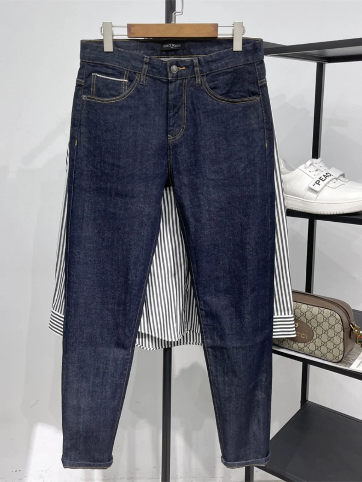 

Deep Blue Cotton Denim Straight Leg Men's Jeans Autumn Winter New Sle Thiened Pure Cotton Durable Straight Footwear