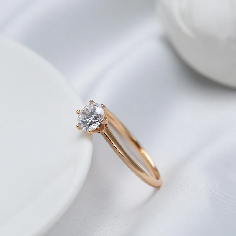 Kinel Fashion Simple Bride Wedding Ring For Women 585 Rose Gold Natural Zircon Cute Korean Rings Romantic Gift For Girlfriend