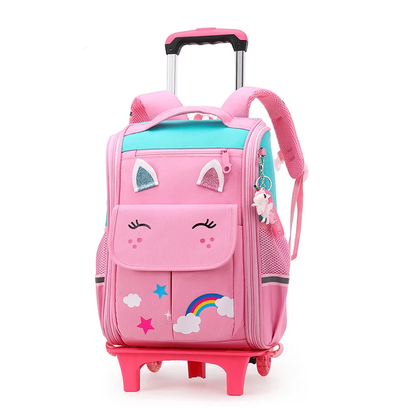 Amiqi School Wheeled Backpack For Girls School Trolley Bag Wheels Lunch Bag Rolling Backpack Bags For Kids Wheeled Bags Mochila