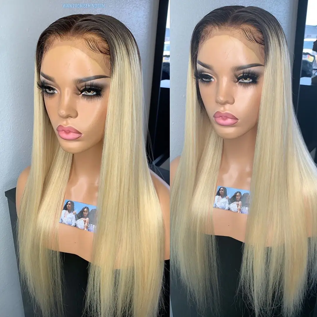 13x6 Lace Frontal Wig Brazilian Straight Human Hair Wig 2 Tone Dark Root 1B 613 Ombre Blonde Lace Front Wigs For Black Women 40