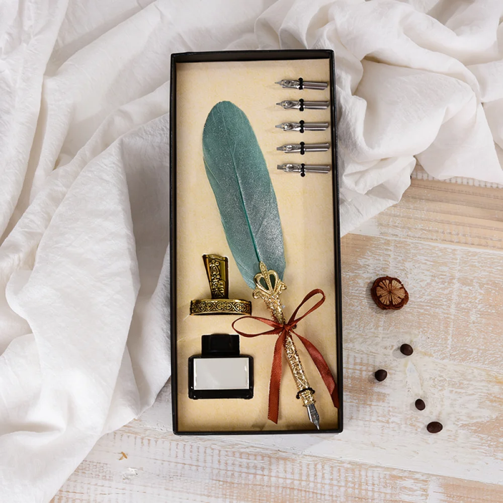 Calligraphy Pen Set - ชุดปากกาขนนกสำหรับเขียนอักษรวิจิตรแบบคลาสสิก ชุดเครื่องเขียนหมึกจุ่มสุดหรู ของขวัญวันเกิดสำหรับนักเรียนและคู่ค้าทางธุรกิจ