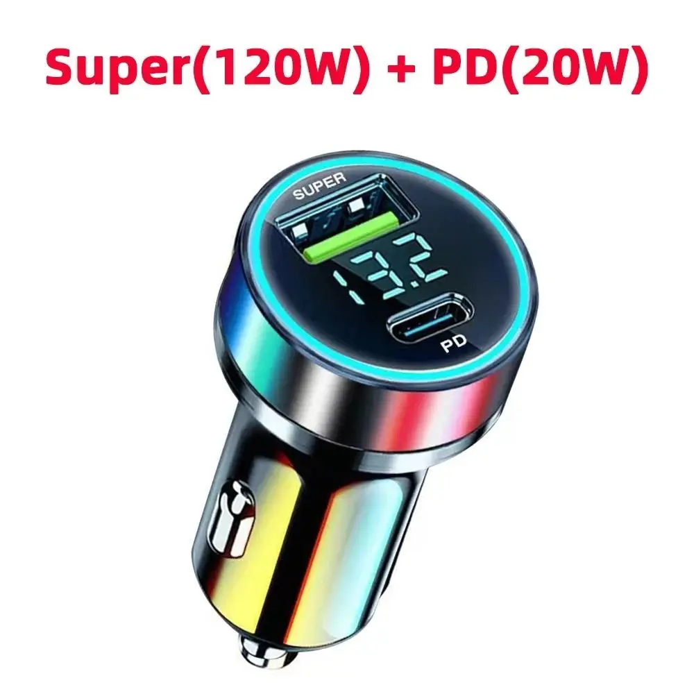 

120W Car Phone Charger Fast Charging 2 Port Type C Adapter in Car Not Easily Powered Off Mini For Mobile Phone Car Charger