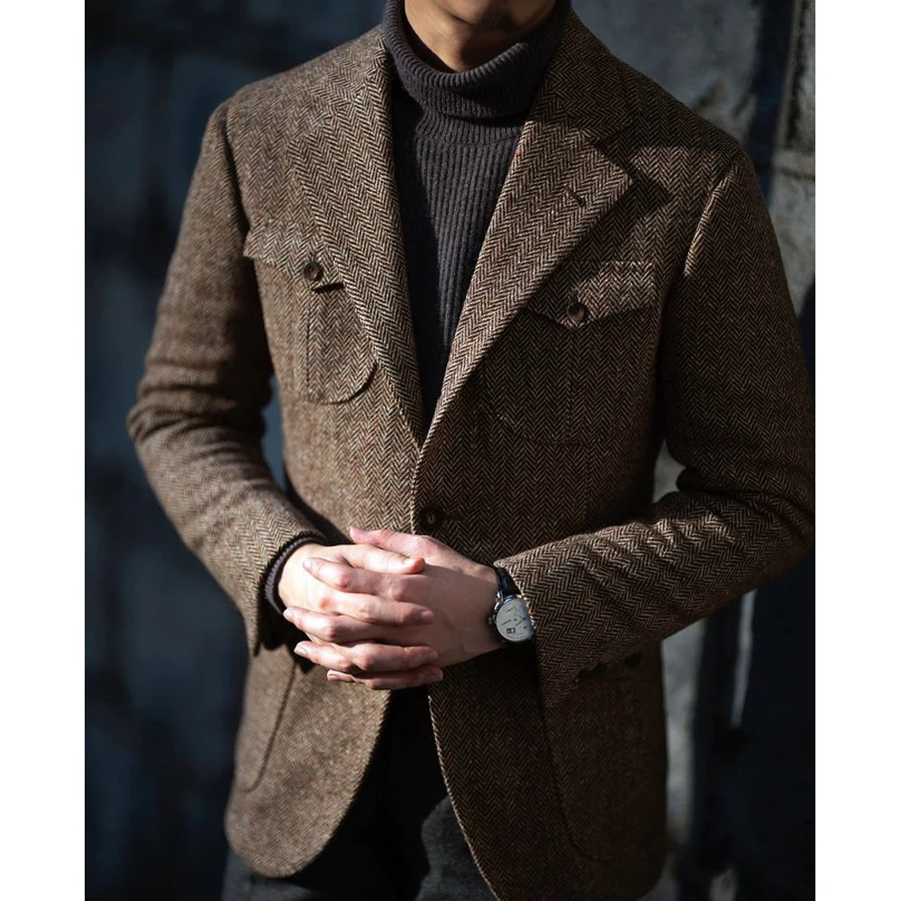 

Мужская новая однобортная куртка с узором «елочка», однотонная простая куртка, мужская одежда, куртки, мужское зимнее мужское пальто, осенние пальто