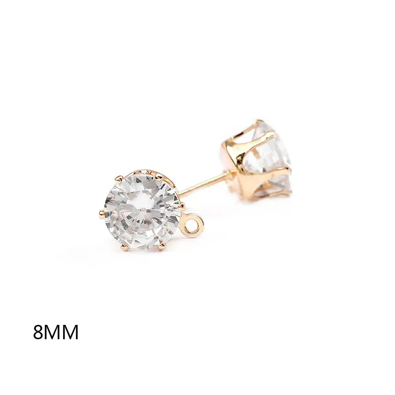 20PCS 6MM 8MM 18K Gold Color Plated Brass with Zircon Round with Hanging Hole Stud Earrings Diy Jewelry Findings Accessories