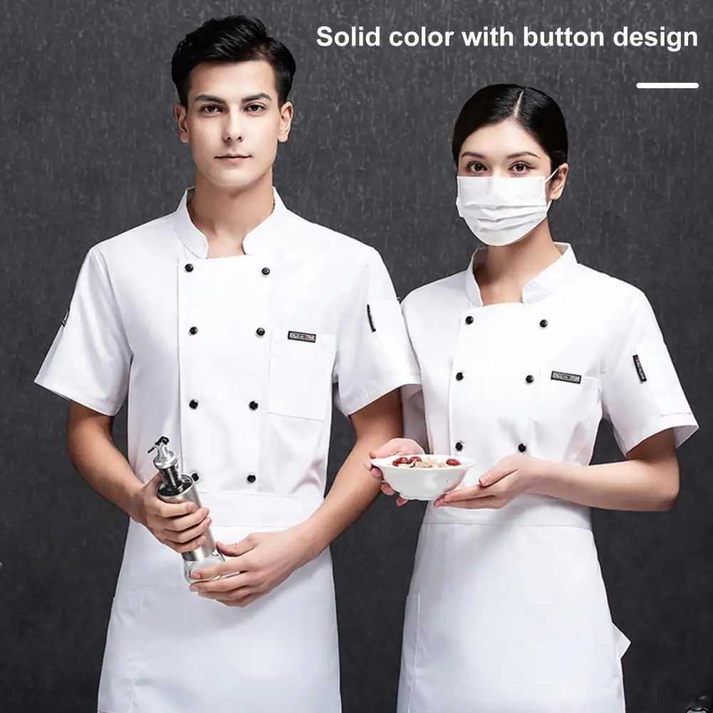 Unisex Chef Shirt Kitchen Solid Color Chef Jacket Chef Top Breathable Stain-resistant Stand Collar Chest Pocket Top Cook Uniform