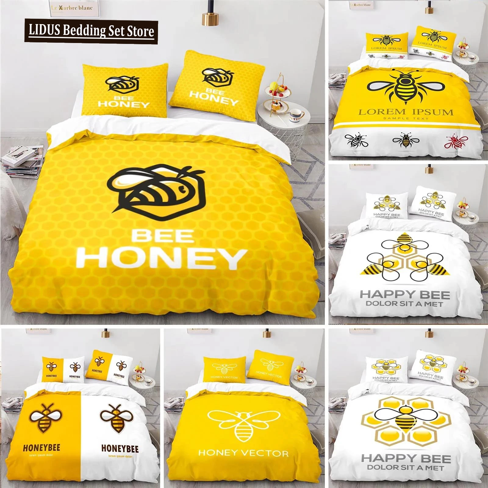 

Cartoon Bee Duvet Cover Insect Honeybee Bedding Set Microfiber Wild Animal Comforter Cover King For Teens Boys Kawaii Home Decor