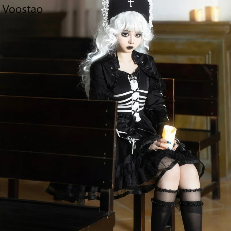 Victoriaanse Gothic Lolita Jurk Vrouwen Vintage Prisoner 'S Illusie Y 2K Punk Feestjurken Meisjes Harajuku Donkere Halloween Mini-Jurk