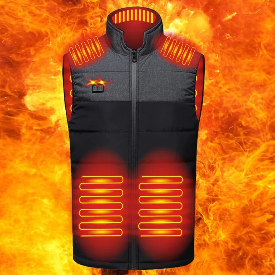 Winter USB Heating Vest Jacket Men Infrared 11 Heating Areas Vest Jacket Winter Electric Heated Vests Male Sleeveless Jacket