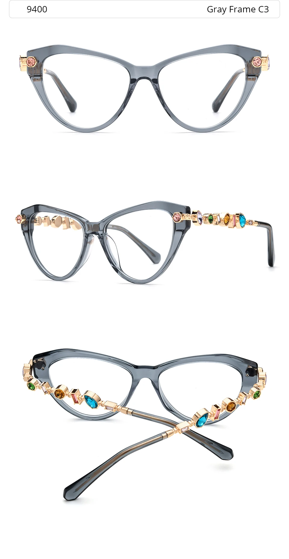 HEPIDEM Acetat Metall Diamanten Brillen Rahmen Frauen 2026 Neue Marke Design Gläser Mode Cat Eye Brillen Brille 9400 – Detail 9