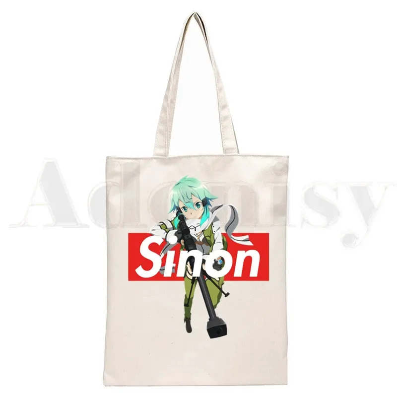 Anime Sword Art Online SAO Kirito Yuuki Asuna Handbags Cloth Canvas Tote Bag Women Eco Reusable Shoulder Shopper Bags Bolsas