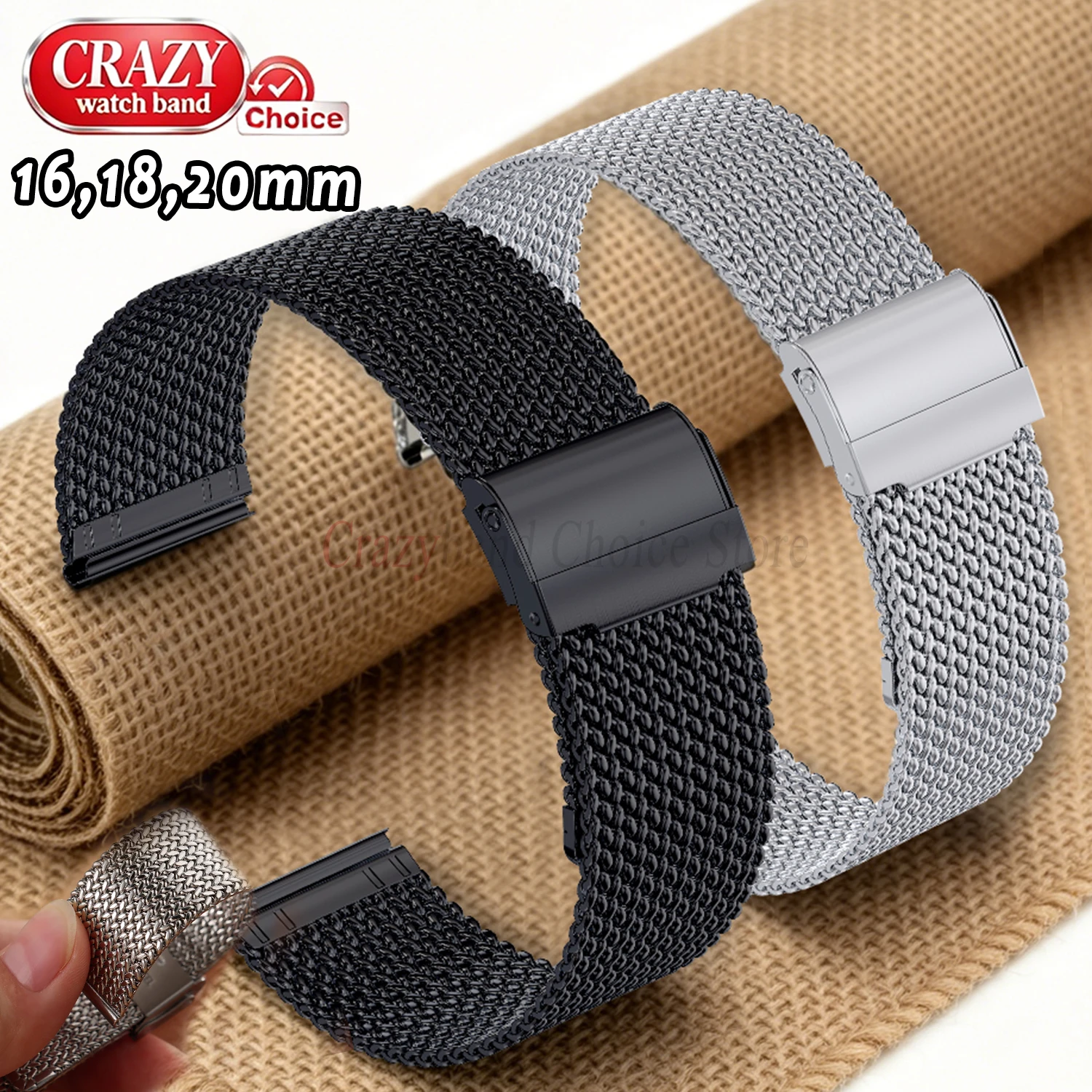 Edelstahl-Uhrenarmband mit Faltschließe, 16 mm, 18 mm, 20 mm, universell für IWC, für Casio, für Omega, Metallarmband für Business-Frauen und Männer