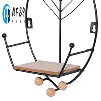 AF89-Leaves Shape Floating Shelves Metal Wall Decor,Wood Wall Mounted Storage Shelf Home Decorations Art For Bedroom