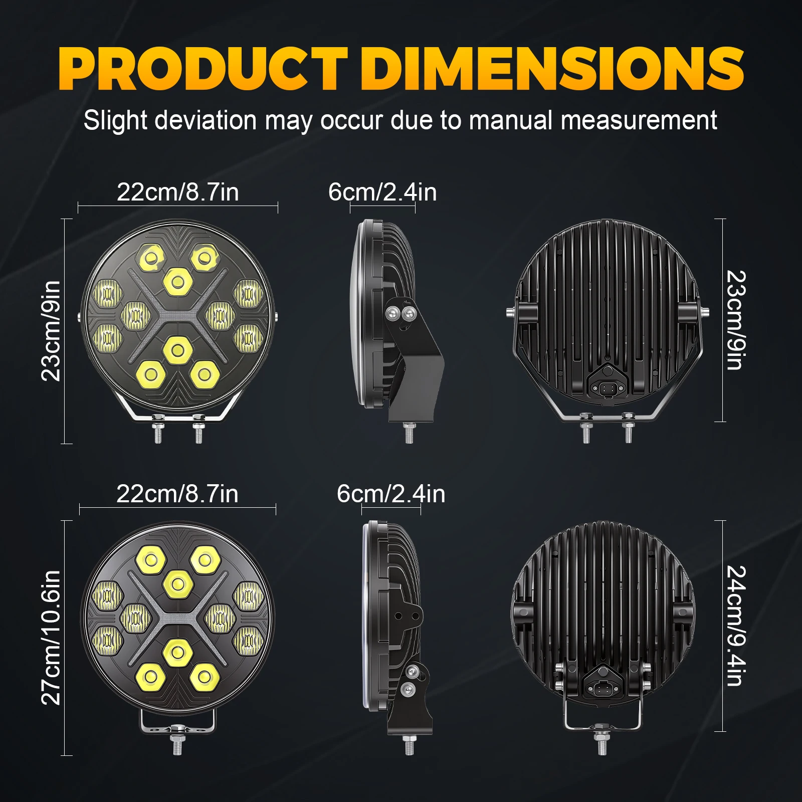 2 Pcs 9 Inch Round 100W LED Work Light 12V 24V Yellow White Led DRL Off Road Fog Lamp For Truck 4X4 4WD SUV Car Offroad Lighting