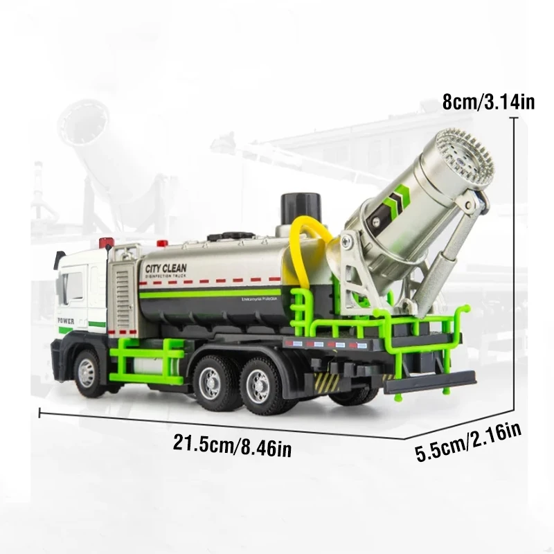 Voiture d'ingénierie en alliage 1/50, camion propre Anti-Smog, jouet pour enfants avec pulvérisation sonore et lumineuse, Mini camions, modèle jouet, cadeaux de noël