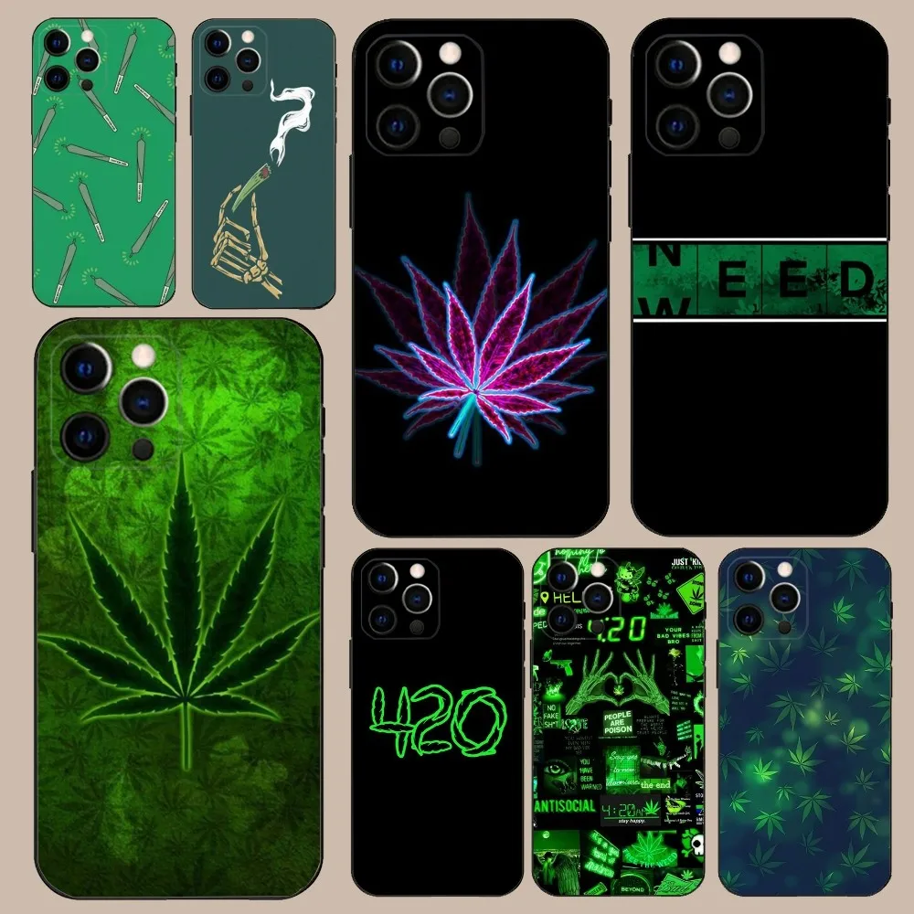 

Leaf Weed 420 Smoking Phone Case For iPhone 16,15,14,13,12,11,Pro,X,XS,Max,XR,Plus,Mini Soft Black Cover