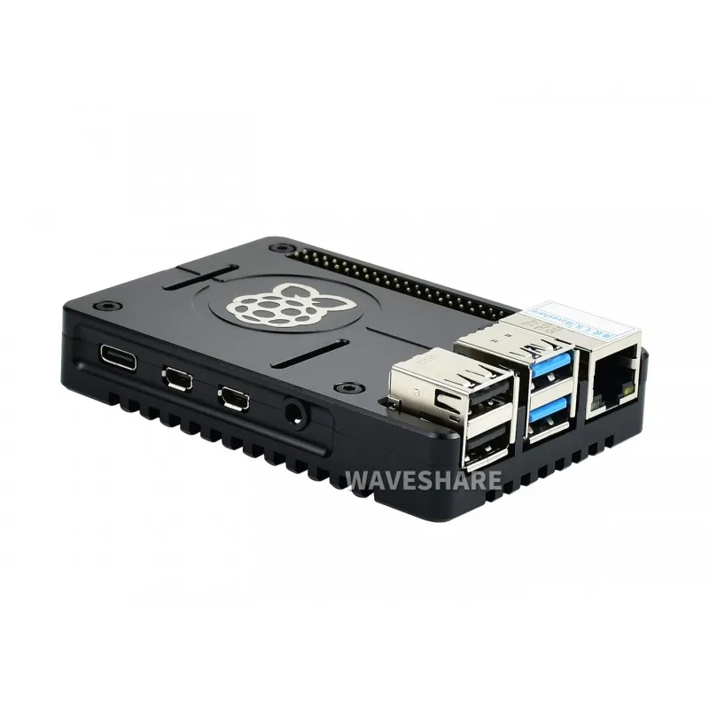 WaveshareLightweight Aluminum Alloy Case for Raspberry Pi 4, CNC Processing