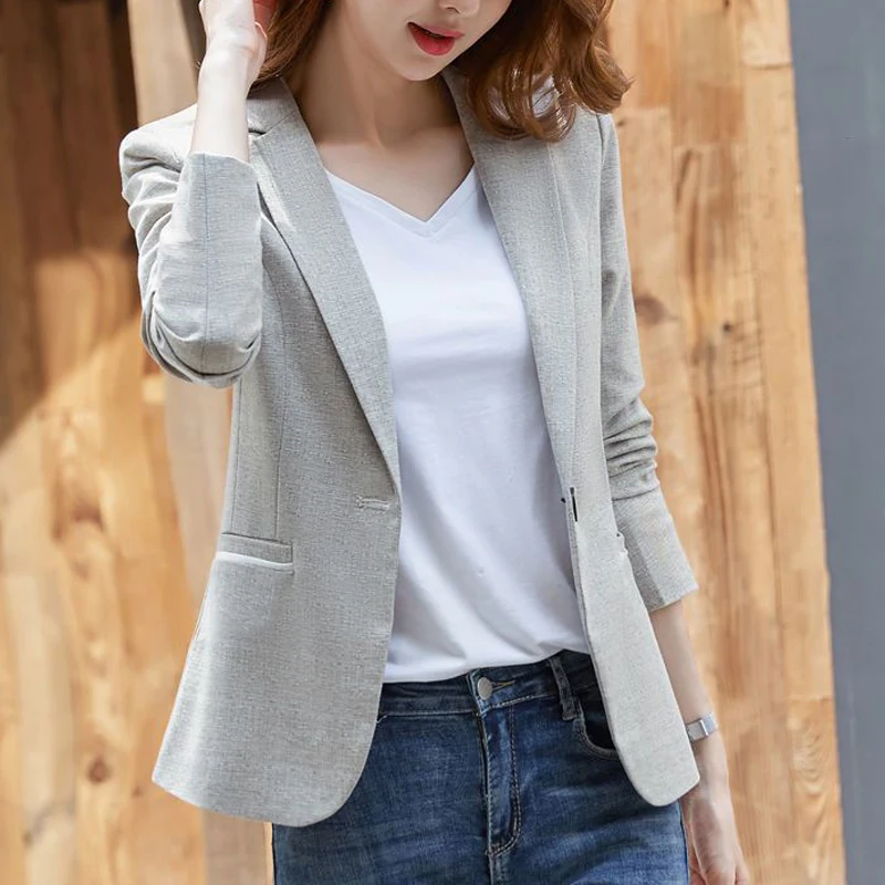 Imagem -06 - Jaqueta Elegante Feminina de Blazer Fino Moda Coreana Cabolsa de Manga Comprida Gola Entalhada Casual no Escritório Negócio Primavera Outono