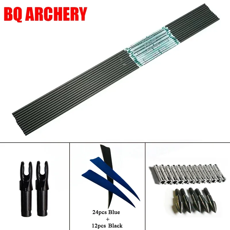 

12pcs 0.001 Archery Carbon Arrows Shaft 4inch Turkey Vanes Arrow Point Tips Arrow Vanes Traditional Bow Hunting