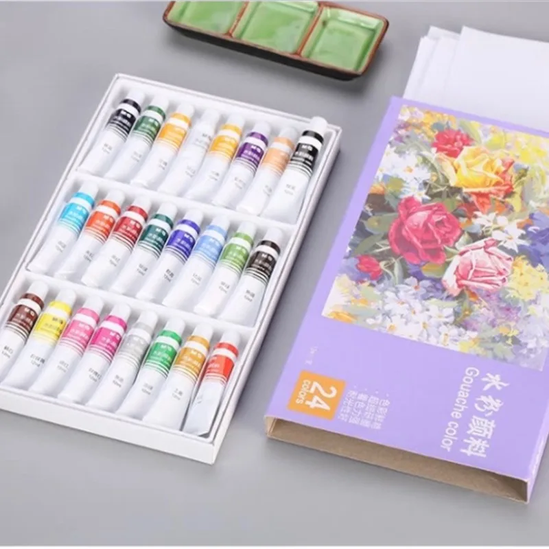 12/24 Colors Gouache Paint Set for Art Students, Special Light-resistant High Adhesion Watercolor Acrylic Paint for Beginners