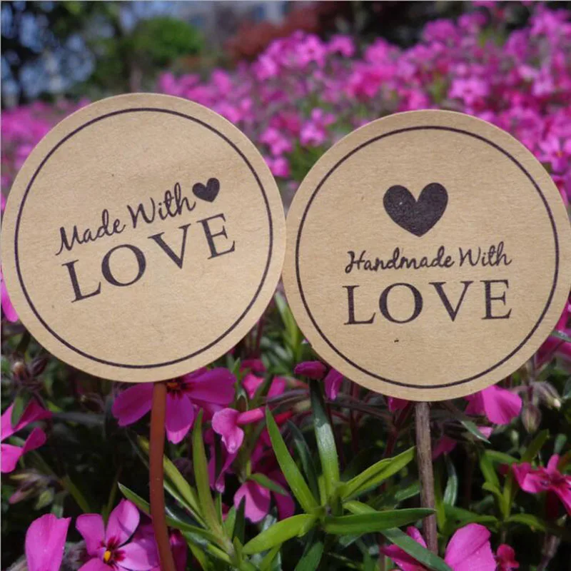 120pcs/10 Sheets Kraft Paper Seal Sticker Retro Round Label Hand Made With Love Sticker Baking Gift Box Decorative Seal