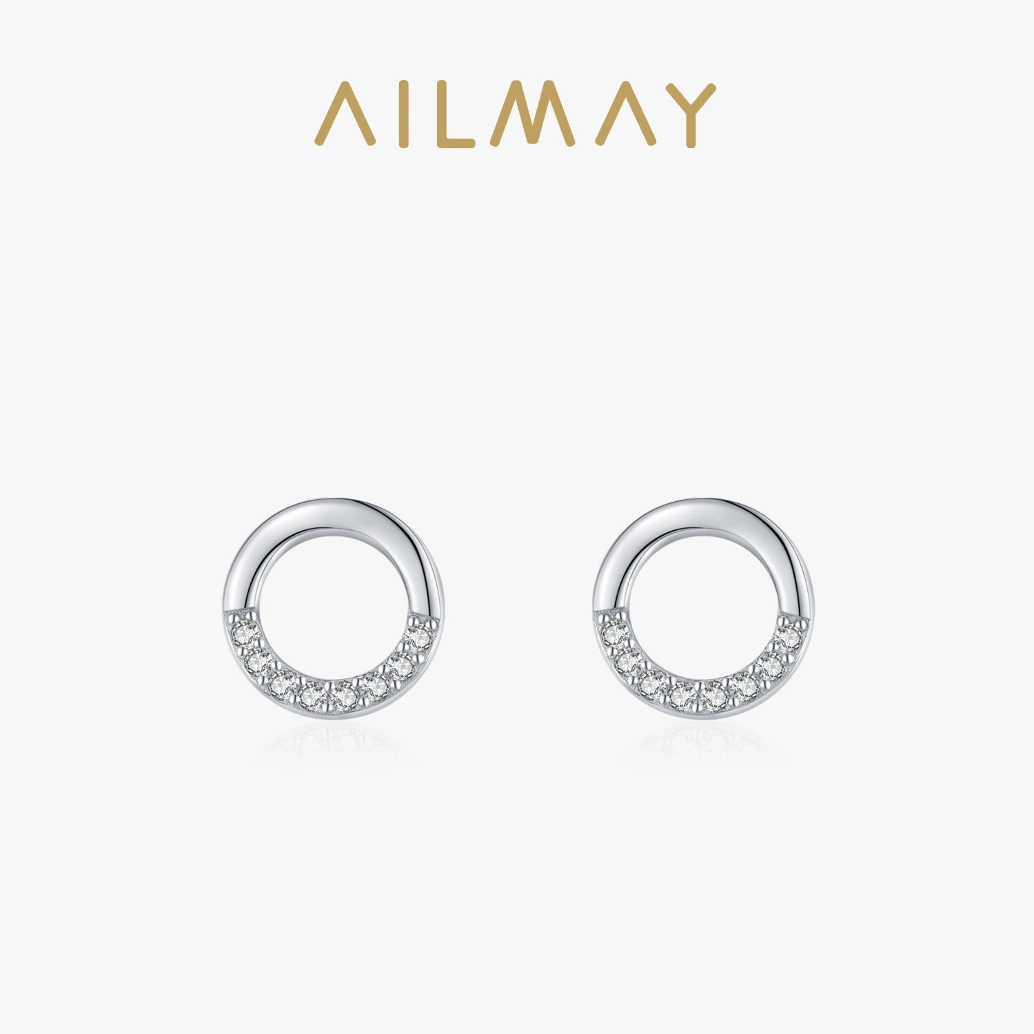 Ailmay 100% 925 Sterling Silver Proste okrągłe błyszczące kolczyki CZ dla kobiet Dziewczyny Antyalergiczne prezenty jubilerskie