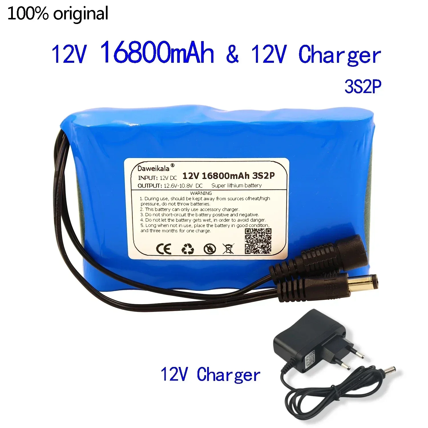 12V 18650 Battery pack 16800mAh 18650 Rechargeable batteries 12.6V PCB Lithium Battery pack Protection Board +12.6V 1A Charger