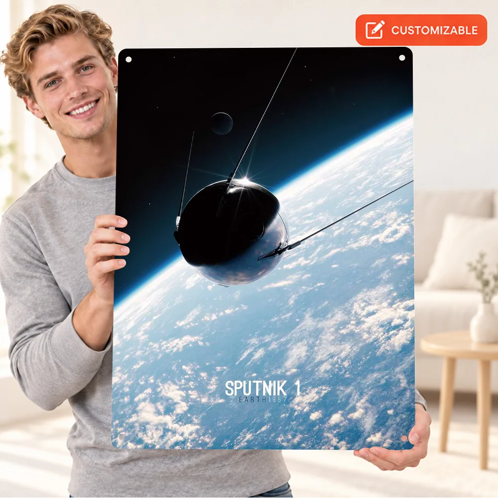 Sputnik 1 Earth 1957 Printed Poster Customized Aluminum Metal Sign Color Astronomical Photography Wall Art For Science Classroom