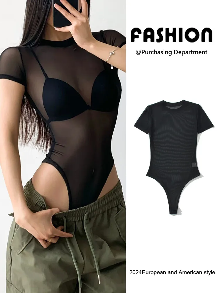 

Sexy Color Elastic Slimming Me round Ne ort Sve One-Piece Suit ZA2025 Summer New Arrival Women's Faion Commute