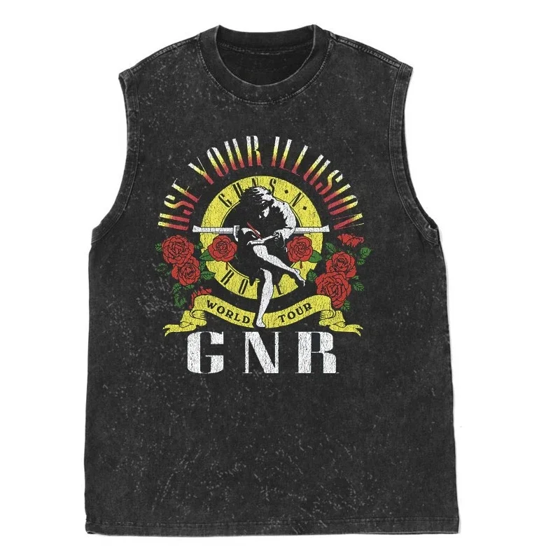 2026 new Y2K Retro Gothic Red Rose & Quote Print Sleeveless T-Shirt Men Washed Cotton Oversized Tank Top Streetwear Vest