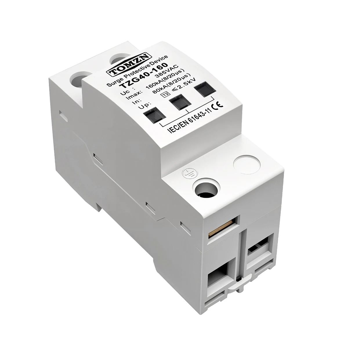 TOMZN AC SPD 1P 120KA 160KA 200KA surge protective device 385V High Current Din Rail T2 Telecommunication TZG40-160