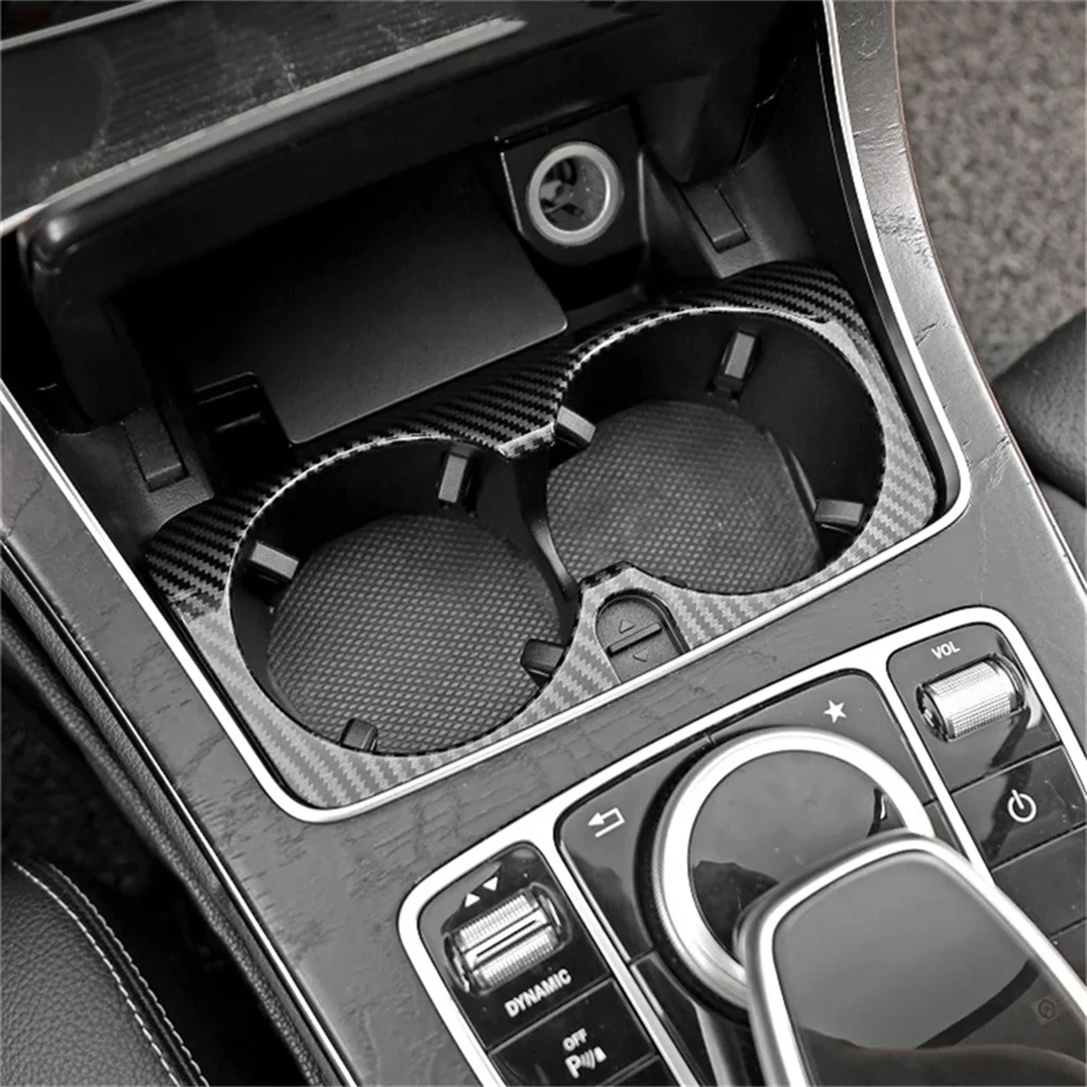 ABS Water Cup Holder Frame Trim Cover for Mercedes Benz C E GLC Class W205 W213 X253 Car Carbon Fiber Texture Gear Shift Panel