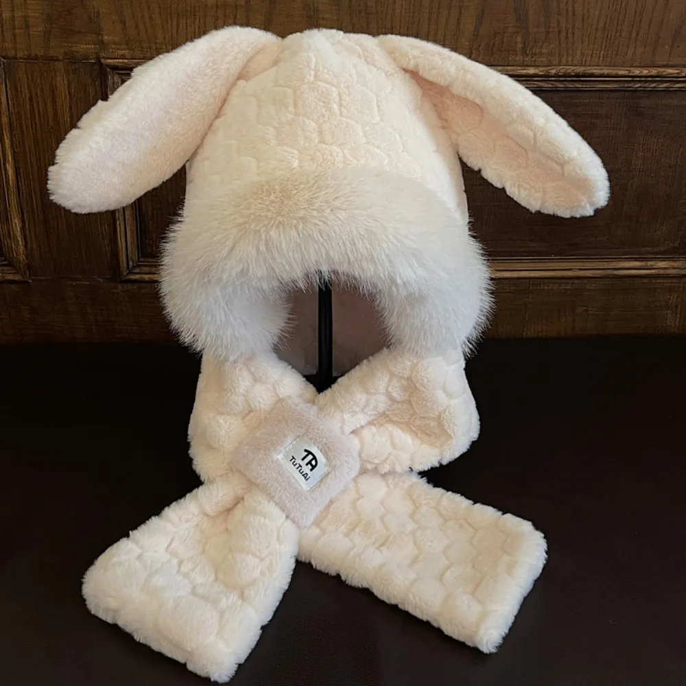 

Милая зимняя шапка с капюшоном и шарфом, плюшевые утолщенные пушистые шапки-бомберы с нечеткими 3D ушками, теплая шапка Lei Feng для холодной погоды