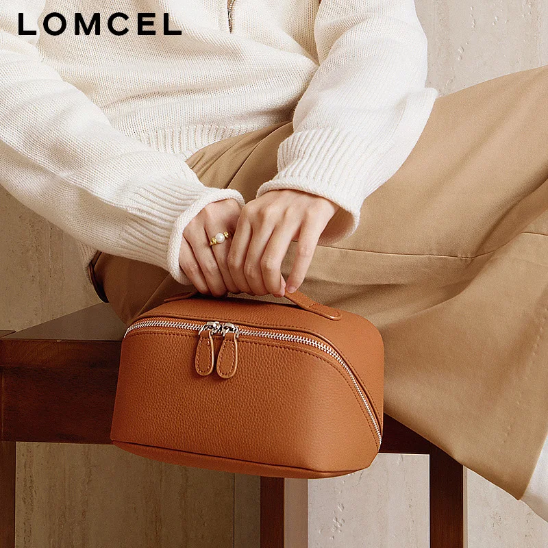 LOMCEL 115 New leather storage bag - exquisite and multi-functional leather travel makeup bag for women, made of fine cowhide