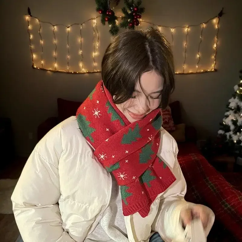 Stilvoller roter Damenschal mit Weihnachtsbaum-Aufdruck, vielseitiger grüner Nackenschutz für Herbst und Winter, tolles Weihnachtsgeschenk