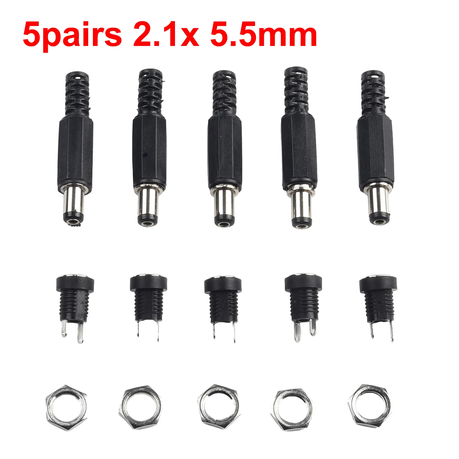 DC 12V Adapter DC Power Connector Attachment Equipment Black And Silver 12V Power Adapter 5 Pairs Male & Female