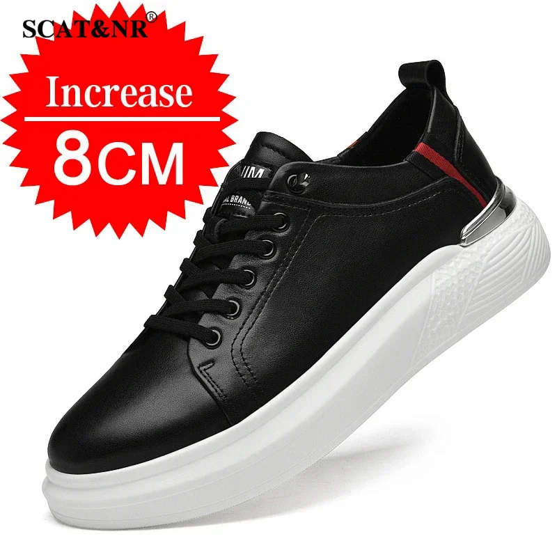 2024 sneakers da uomo in vera pelle scarpe da ascensore scarpe da ginnastica traspiranti invisibili da 8cm scarpe da ginnastica casual da skateboard da uomo