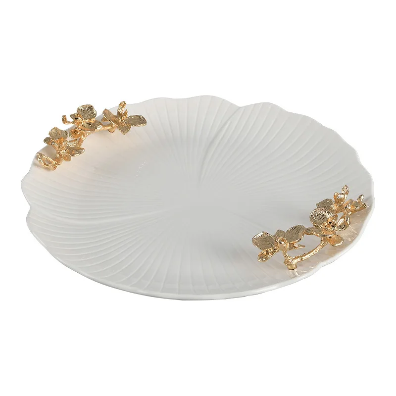 

Light luxury ceramic flower-shaped plate decorated irregular western food steak breakfast plate simple fruit salad plate