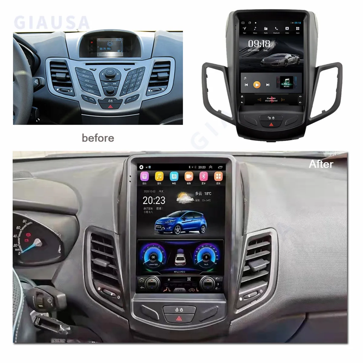 Vertical Screen Android 13 System Gps Multimedia Car Radio Player For Ford Fiesta Courier 2009-2017 Video Wireless Carplay Auto