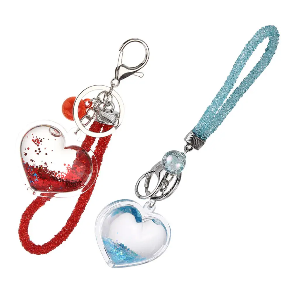 Romantic Glitter Heart Keychain with Moving Sand Effect Valentine's Day Accessory for Purse Handbag Backpack Car Keyring