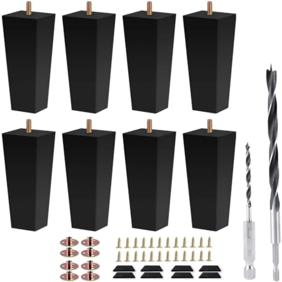 

Sofa Legs Square Bed Feet 5 inch Wood Replacement Leg for Furniture Set of 8Black