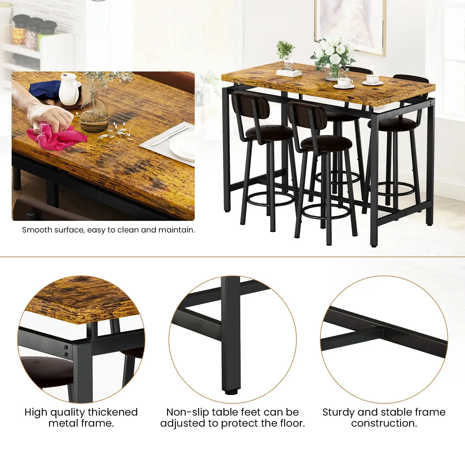 Bar Milk Tea Shop Cafe Bar Table and Chair Combination Leisure Bar Table with Backrest High Chair