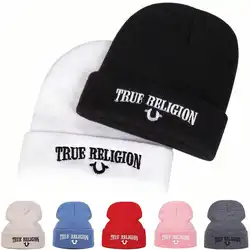 Unisex TRUE RELIGION Letter Embroidery Beanies Autumn Winter Warm Beanie Hat Caps for Women Men