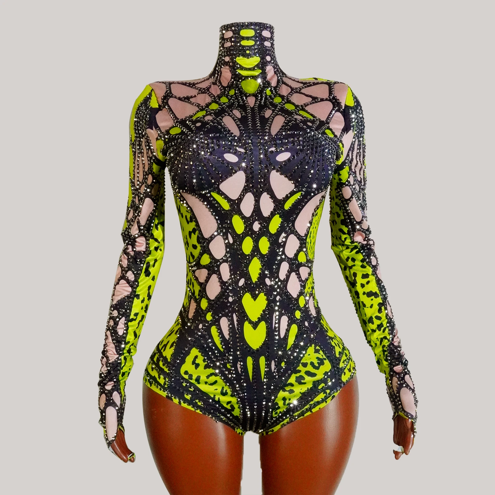 

Glitter Rhinestones Bodysuit Green Dance Wear Drag Queen Costume Stage Outfit Woman Performace Bar Festival Party Clothes Show