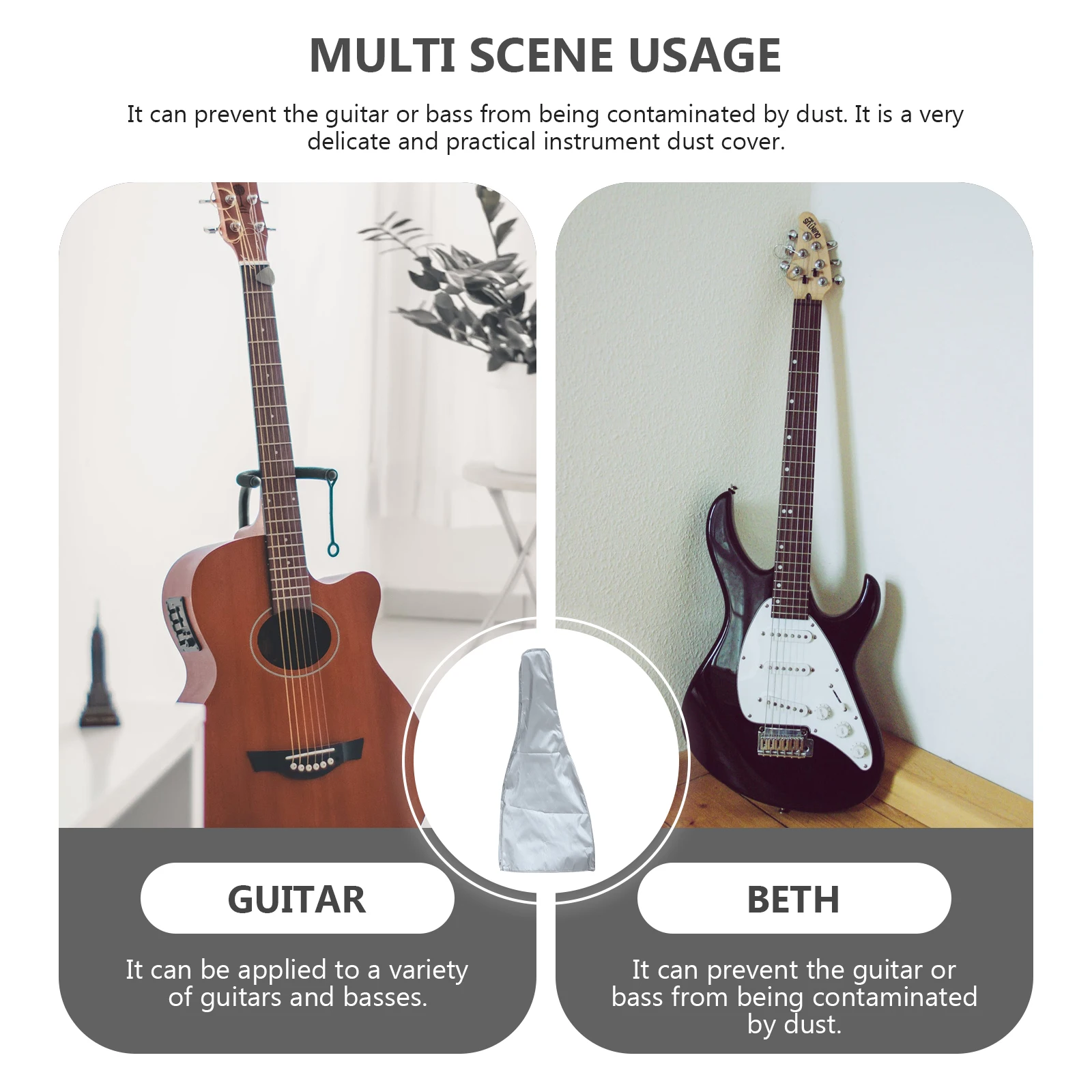 

Sunscreen Dustproof Bass Cover Waterproof Instrument Cover Silver Coated Electric Guitar Protective Cloth Durable