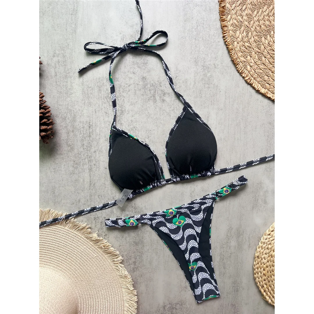 Sexy Bikini mit Wellenmuster, trägerloses Design, Damen-Badeanzug, zweiteiliges Bikini-Set, hoch geschnittene Beine, Badebekleidung, Badeanzug, Modell V8468. – Detail 5