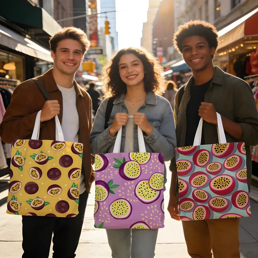 Bolsas de almacenamiento de doble cara, grandes, lavables, unisex, reutilizables, para compras en el mercado, escuela, uso diario, ilustración de fruta de la pasión