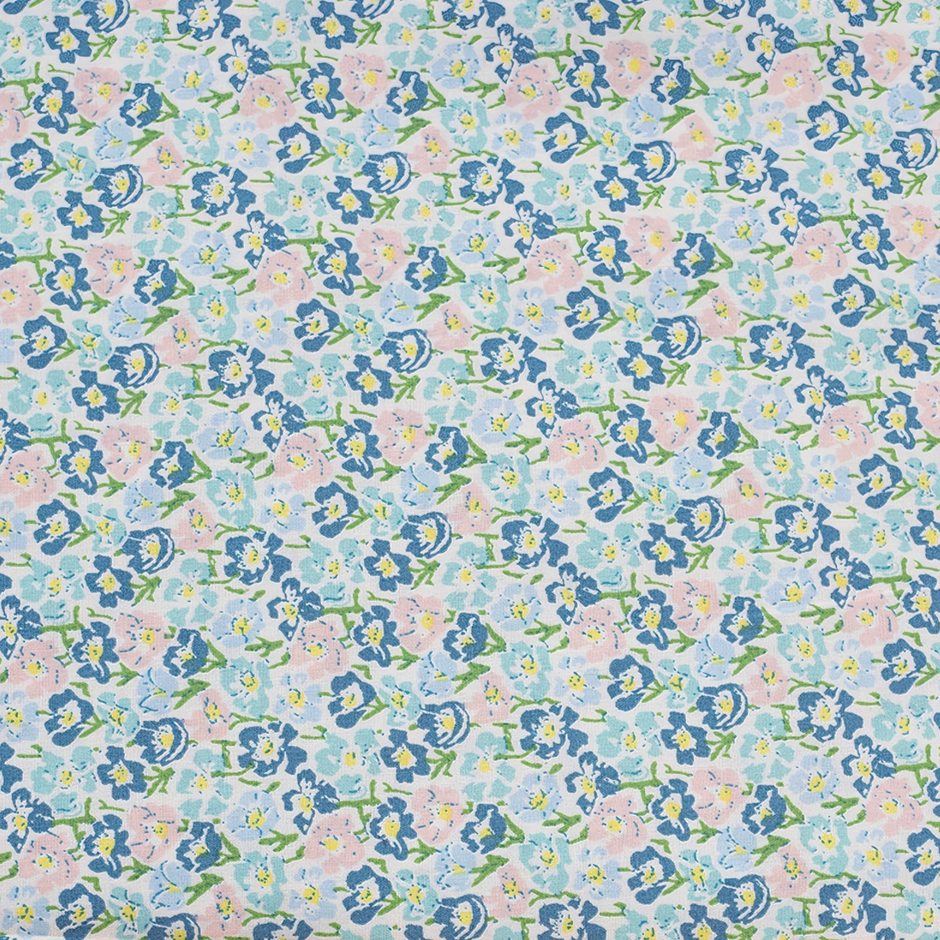 Pastel Hued Small Floral Print 100% Cotton Fabrics Set in Lilac Blue Pink and Yellow Ideal for Dressmaking and DIY Decor Design