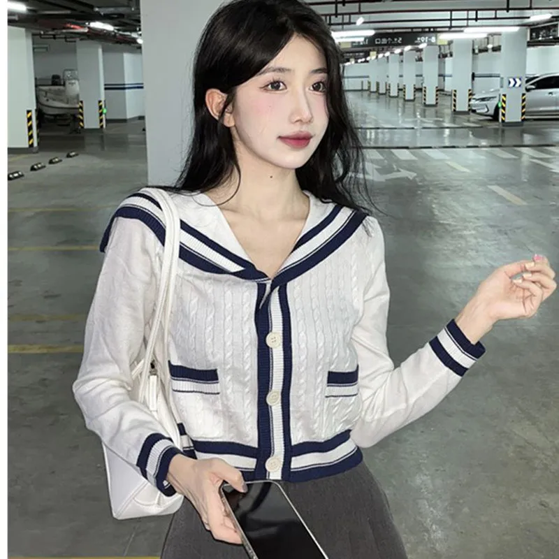 2023 Korean style patchwork knitting Hoodie cardigan sweater casual wide leg pants two-piece elegant women\'s pants set outfits